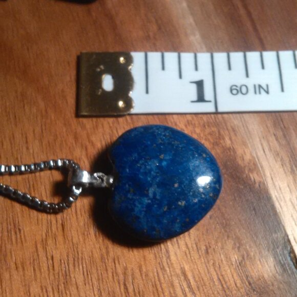 Lapis Lazuli Stainless Steel Heart Pendant Necklace and Sodalite Heart Keychain - Picture 5 of 10